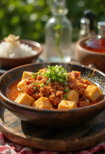 Mapo Tofu, sečuánske tofu s mletým bravčovým mäsom a pikantnou omáčkou