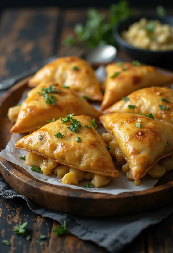 Kuracia samosa s horčicou servírovaná