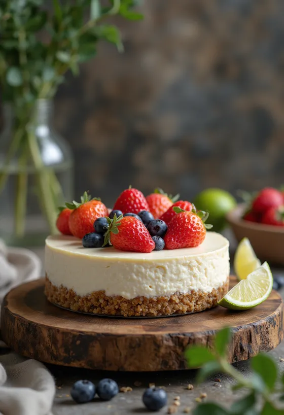 Vegánsky cheesecake pripravená na servírovanie