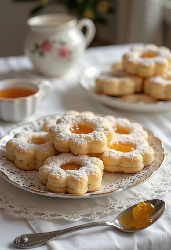 Klasické linecké kolieska s džemom posypané práškovým cukrom