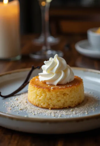 Revani podávané s mascarpone krémom, zlatohnedé rezy a biela vrstva krému na vrchu