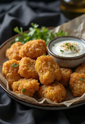 Vyprážané kuracie kúsky s cesnakovým dresingom