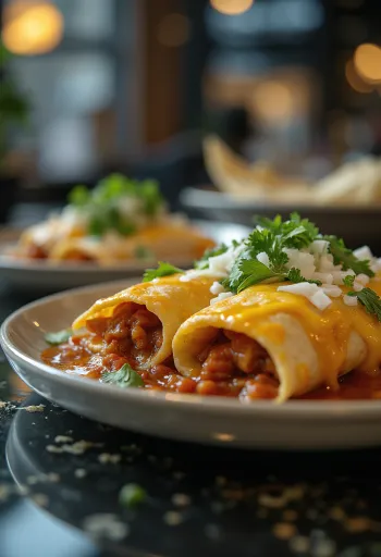 Enchilada pečená so syrom, so zlatohnedým syrom na vrchu