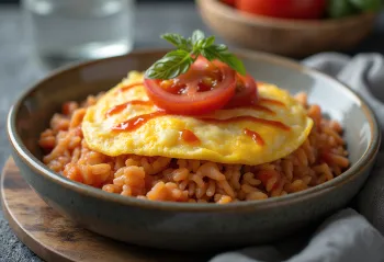 Omurice miska s paradajkami, chutné japonské jedlo servírované