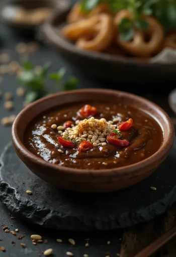 Tamarindový dip servírovaná s čerstvou zeleninou