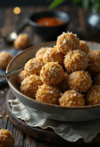 Ovsené kokosové guľky pripravené na servírovanie