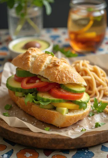 Bocadillo so zeleninou, podávané s opečenou bagetou a čerstvým šalátom