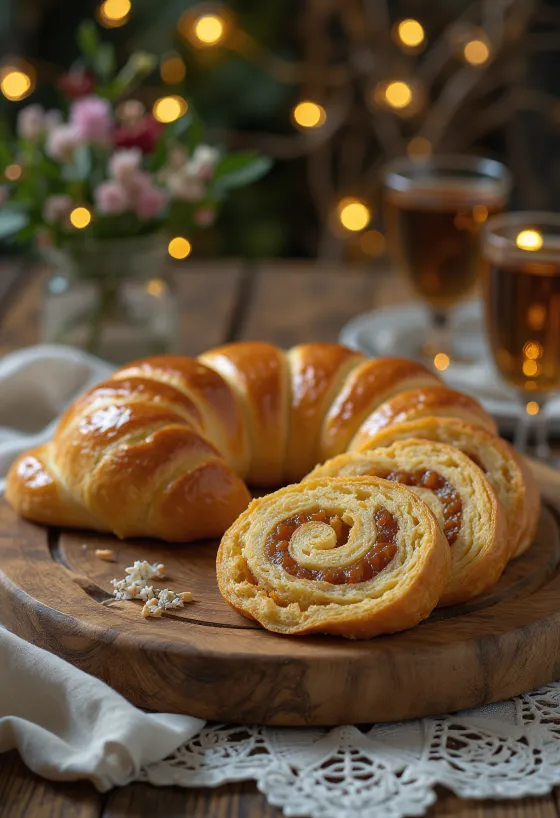 Marcipánový závin (beigli) so zlatohnedou kôrkou a bohatou plnkou