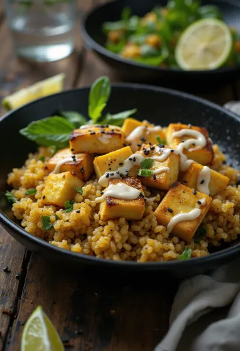 Wok s quinoou, grilovaným tofu a kari tahini