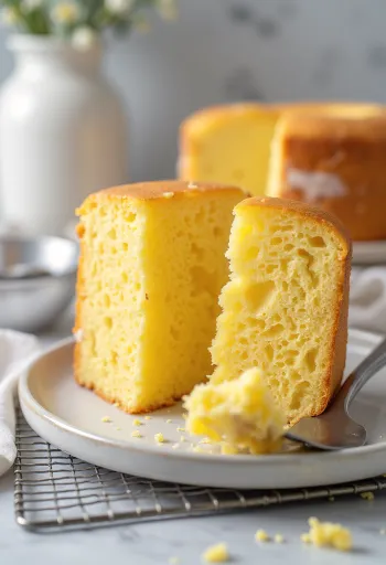 Domáca piškóta nakrájaná na rezy so zlatohnedým povrchom