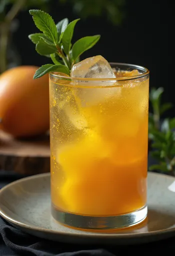 Austrálsky mangový cider v pohári zdobený limetkou