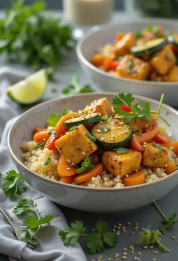Wok s grilovaným tofu a kari quinoou