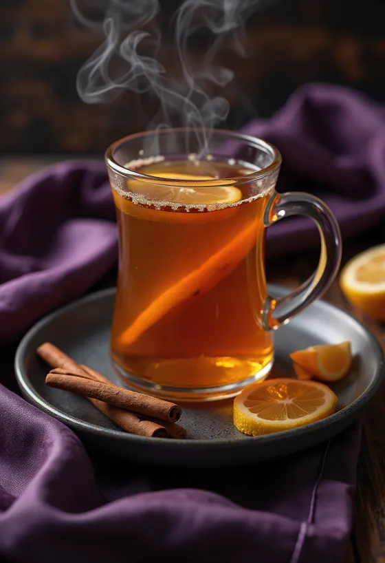 Nápoj Hot Toddy zdobený celou škoricou a plátkom citróna