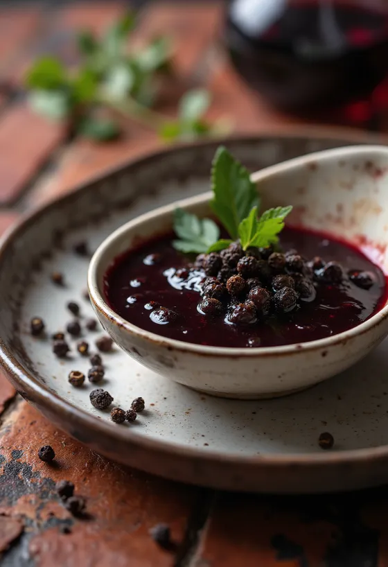 Omáčka z červeného vína a čierneho korenia pri servírovaní