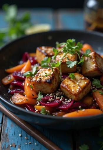 Wok s grilovaným tofu a cviklou