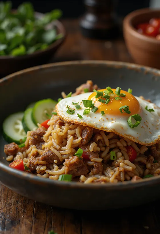 Nasi Goreng s hovädzím mäsom a volským okom