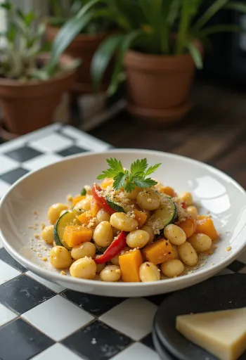 Gnocchi s pečenou tekvicou a zeleninou na tanieri