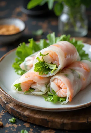 Gỏi cuốn (vietnamské jarné závitky) podávané s omáčkami
