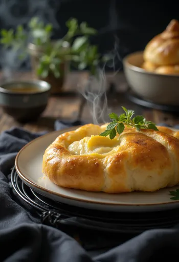 Khachapuri s tvarohom, zlatohnedý koláč plnený bohatou syrovou plnkou