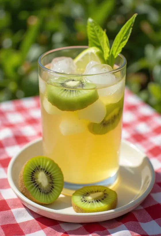 Ľadový cider s kivi čerstvo naservírovaný
