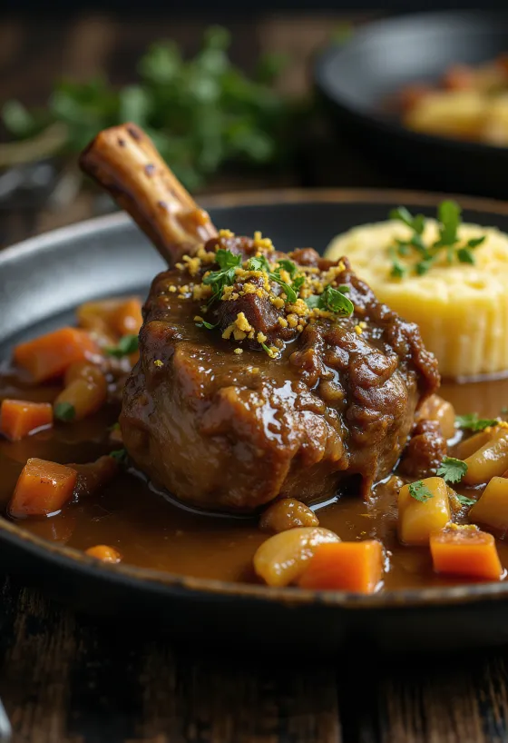 Osso buco s gremolatou podávané s rizotom