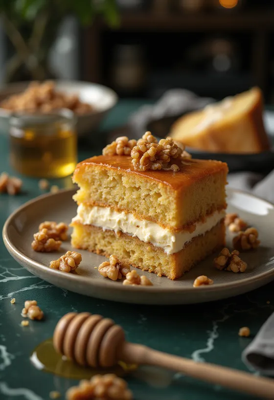 Orechovo-medová torta servírovanie