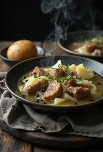 Fårikål, jahňacie a kapustové ragú podávané s hustou korenistou omáčkou