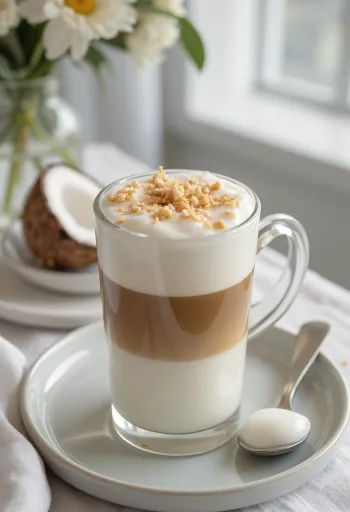 Latte s kokosovým mliekom čerstvo naservírované