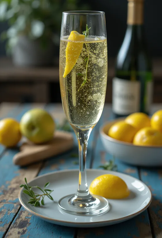 Taliansky prosecco cider v pohári zdobený vetvičkou rozmarínu