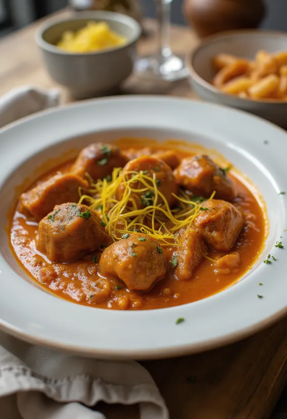 Rogan Josh so šafranom podávaný v korenistej omáčke