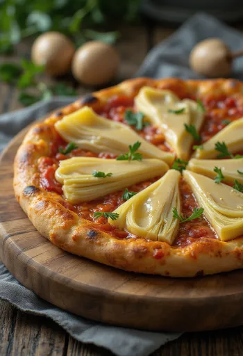 Pizza ai Carciofini servírovaná s artičokmi