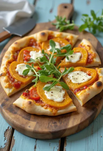 Tekvicová pizza s vegánskym syrom na tanieri