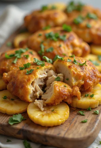 Acarajé s kuracím mäsom, tapiokovými guľkami, vyprážaným banánom a koriandrom