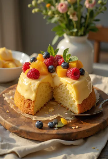 Čerstvá ovocná torta s farebným ovocím a lesklou vrstvou želé