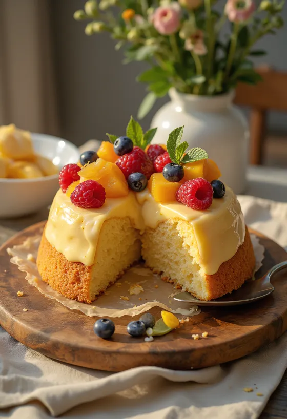 Čerstvá ovocná torta s farebným ovocím a lesklou vrstvou želé