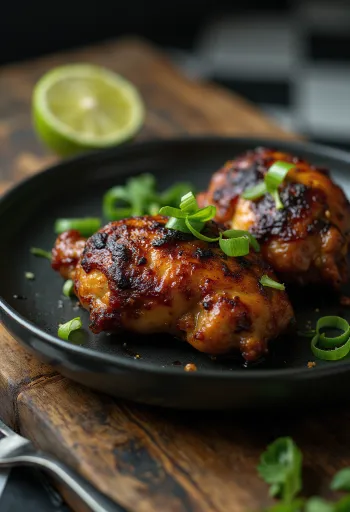 Jerk kura podávané s limetkou a šalátom