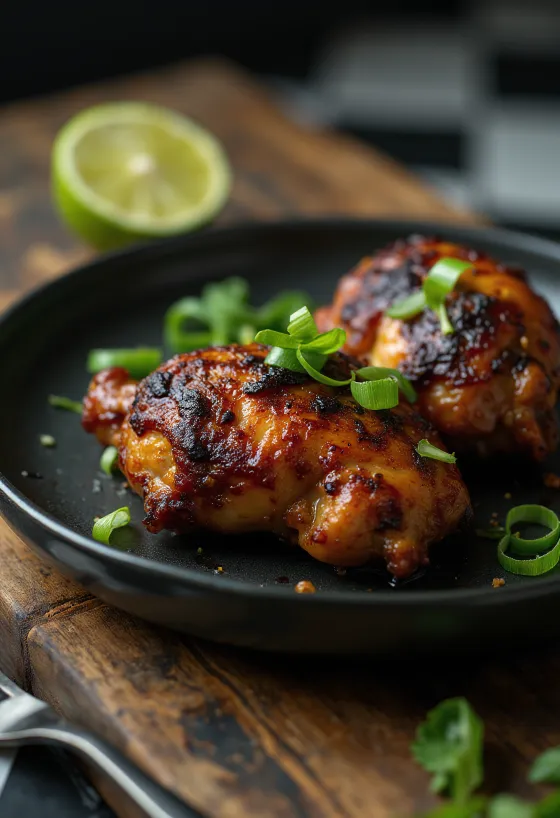 Jerk kura podávané s limetkou a šalátom