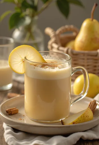 Smotanový cider s hruškami servírovaný v pohári