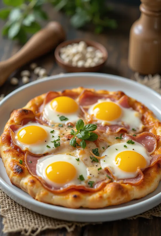 Pizza Bismark s vajcom a šunkou