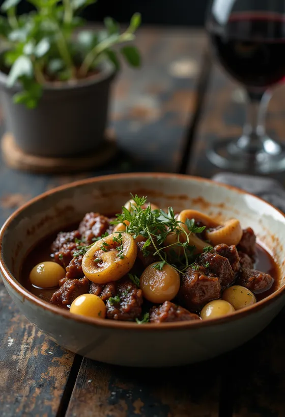 Boeuf Bourguignon v hrnci s bylinkami