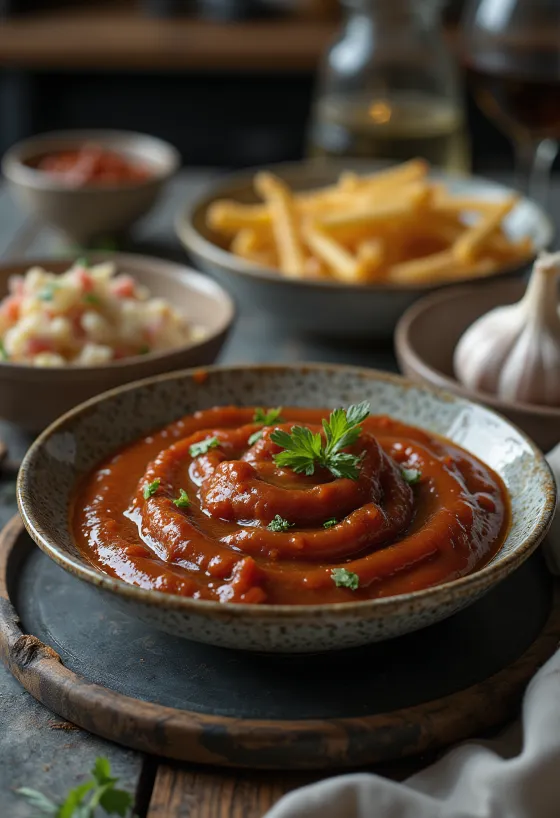 Údená cesnaková BBQ omáčka pri servírovaní