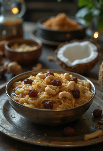 Ada Pradhaman, podávané s kokosovým mliekom a ružovou vodou