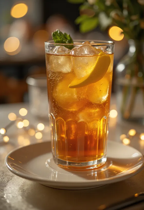 Koktail Long Island Iced Tea zdobený plátkom citróna