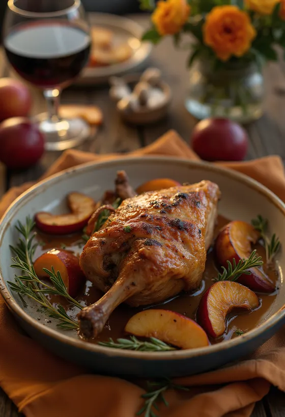 Do chrumkava upečené kačacie stehná podávané so zemiakovou kašou a dusenou kapustou