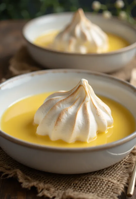 Vtáčie mlieko podávané v pohároch, zdobené vanilkovým krémom a bielkovou penou