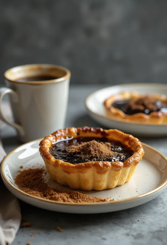 Tarte de nata s karamelizovaným cukrom, bohatý krémový koláč s lístkovým cestom