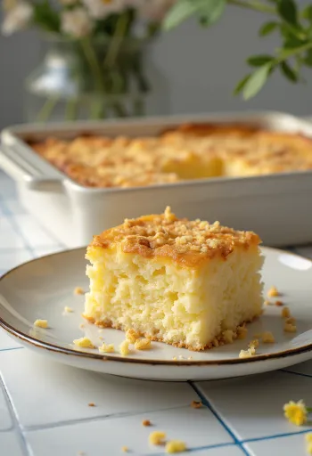 Cassava Cake s vanilkou podávaný s kokosovými lupienkami