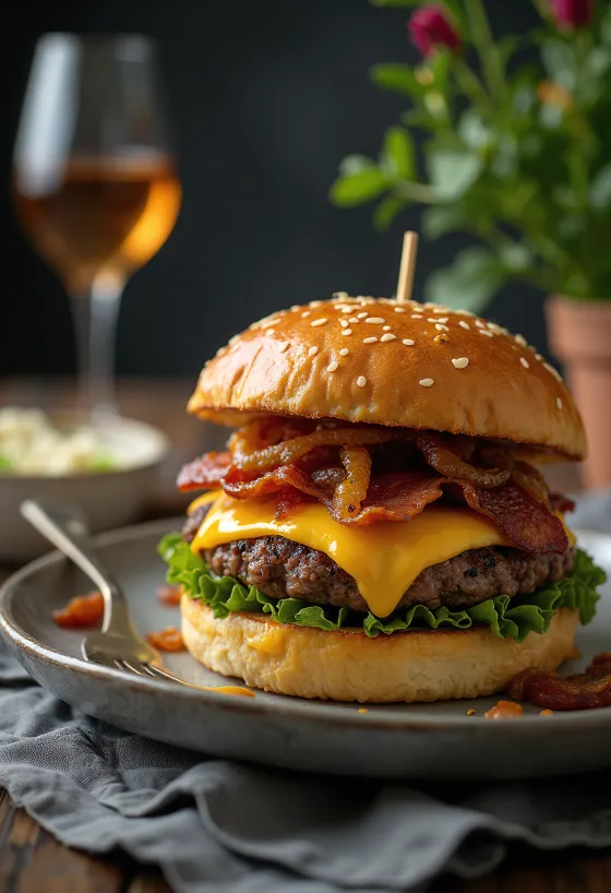 Dvojitý mäsový burger s dvoma šťavnatými plackami a roztopeným syrom