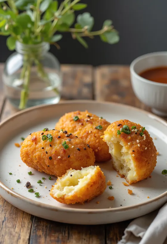 Vegánske korokke s chrumkavým povrchom a jemnou zemiakovou plnkou