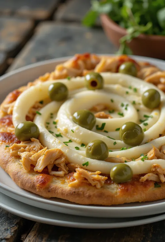 Pizza de Frango com Catupiry s kuracími prsiami a krémovým syrom